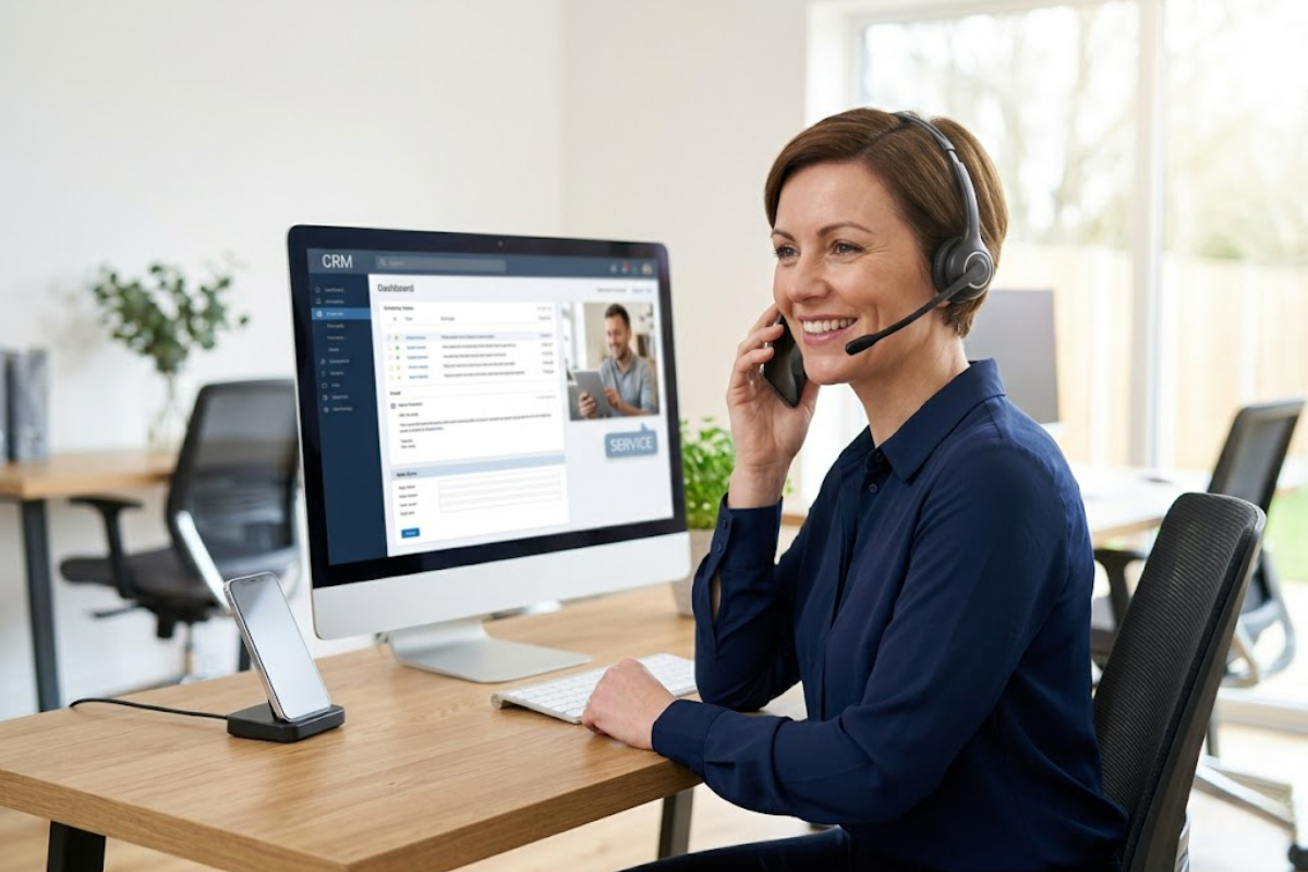 Customer service representative handling a repair call