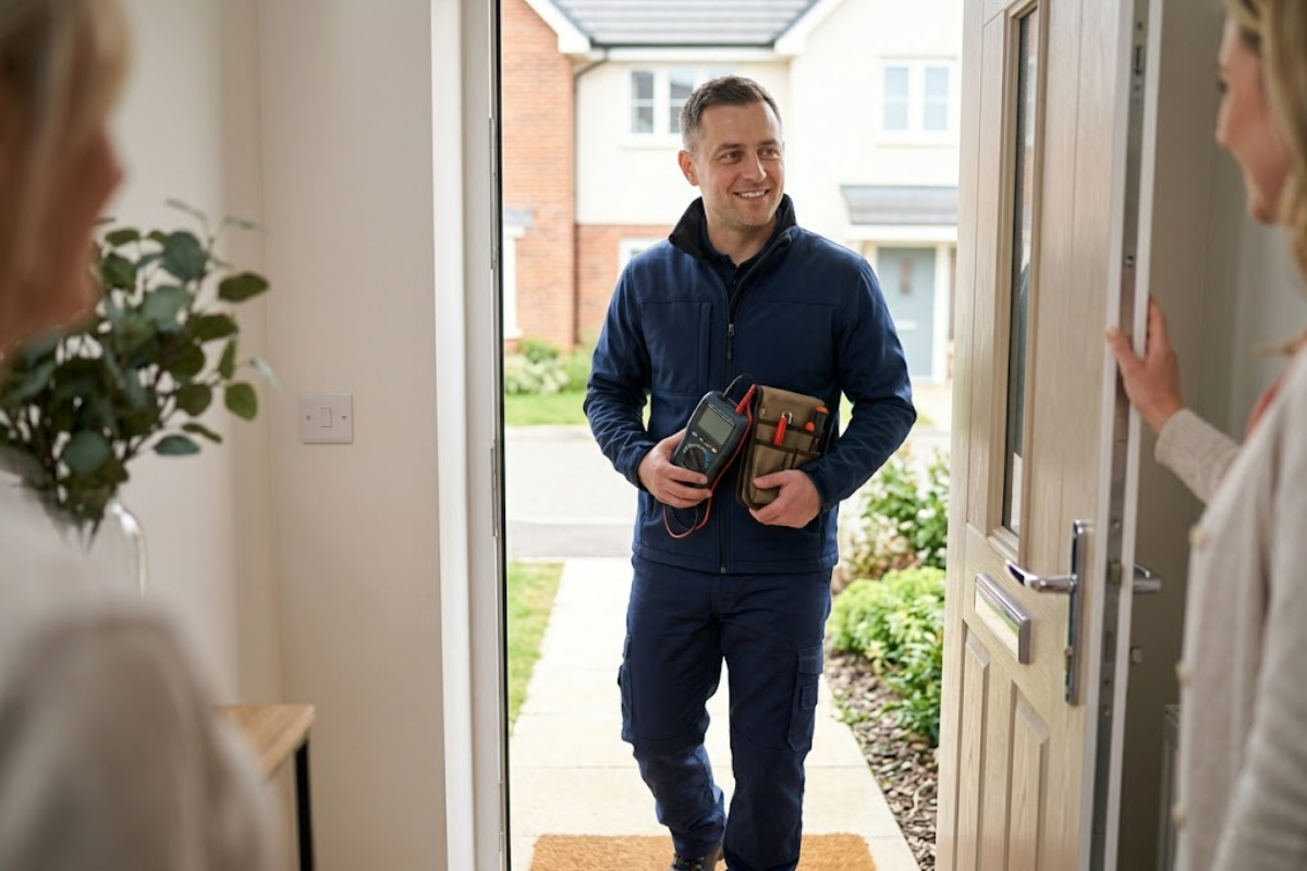 Engineer arriving at a customer home